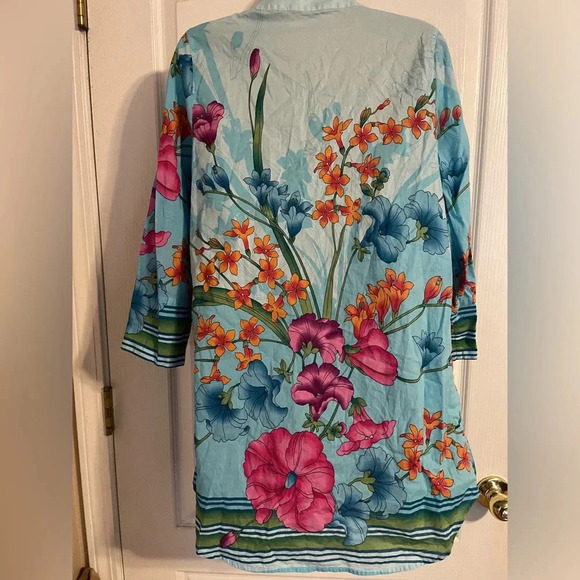 Soft Surroundings Colorful Floral Print Tunic Top Size Small 100% Cotton Coverup - Picture 3 of 6